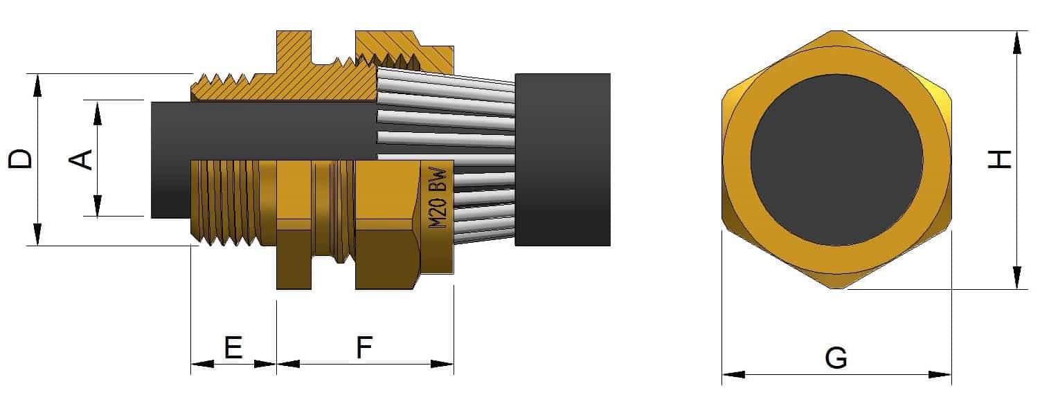 BW Brass Cable Glands - Dimensions